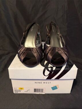 Nine West Brown Satin Peep-Toe Slingback Heels 11M